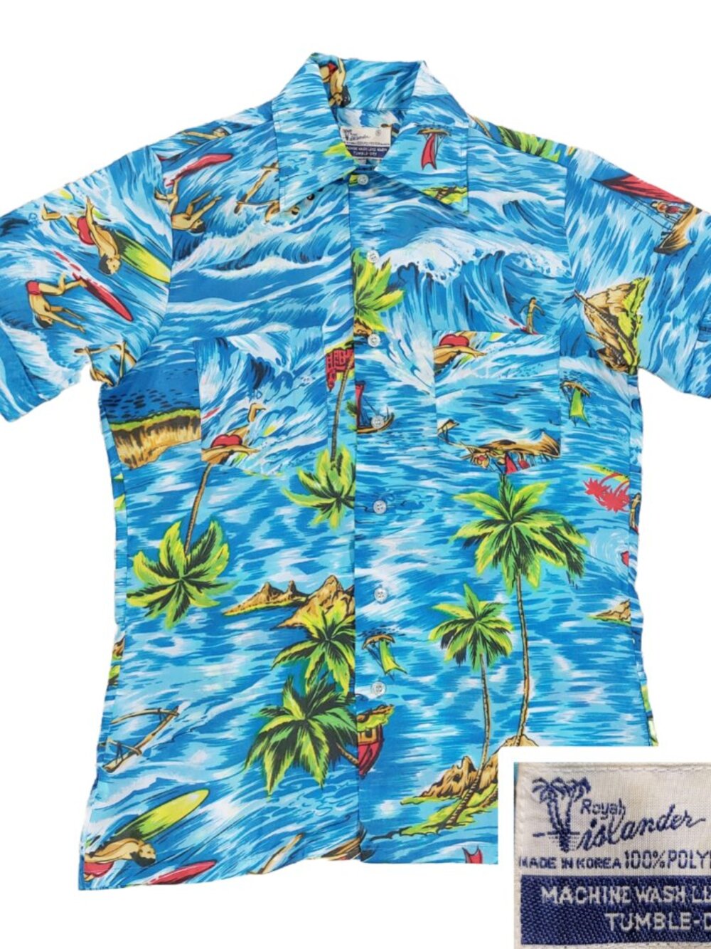 Vintage 1970's Royal Islander Hawaiian Aloha Shirt Small, Polyester Island Tiki
